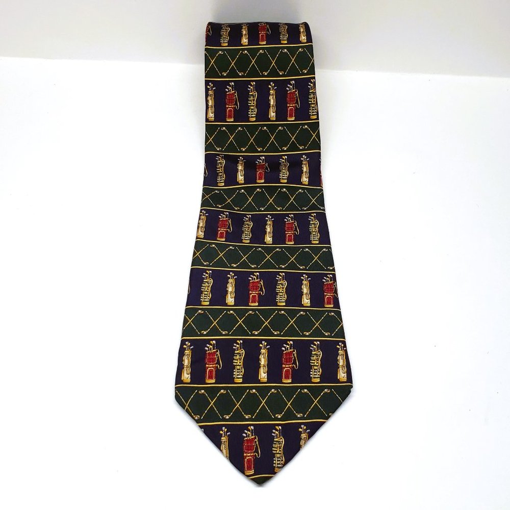 Tommy Hilfiger Italian Silk Tie Golf Bag Putter Necktie Blue Green USA Made